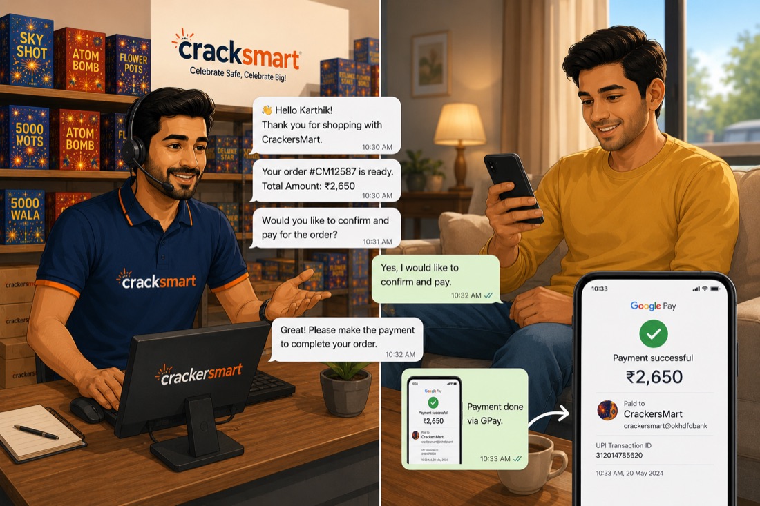 A customer completing payment on their phone via UPI