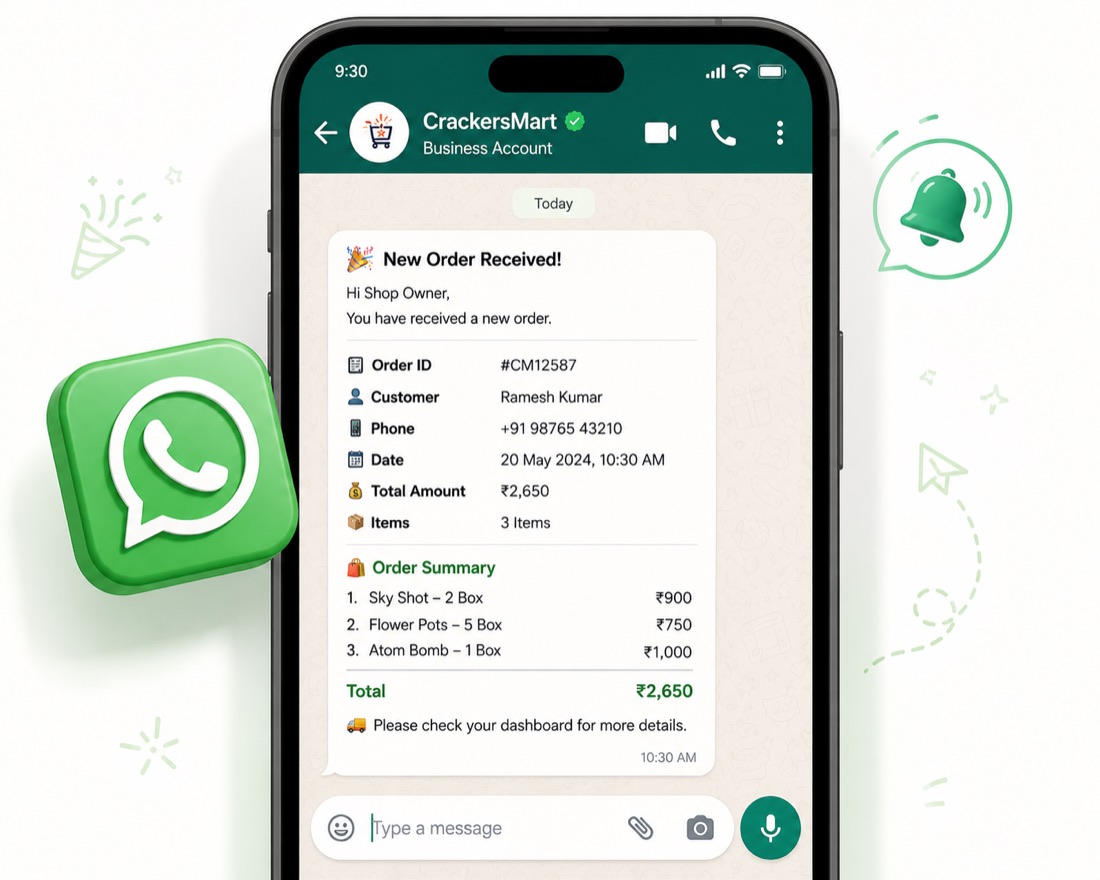 A WhatsApp notification showing new order details