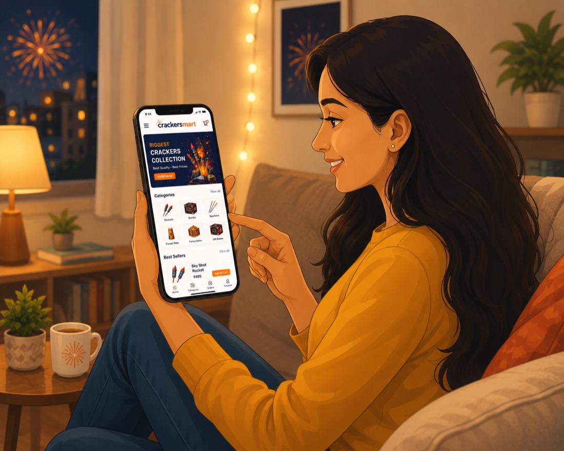 A customer browsing the Crackersmart mobile app at home